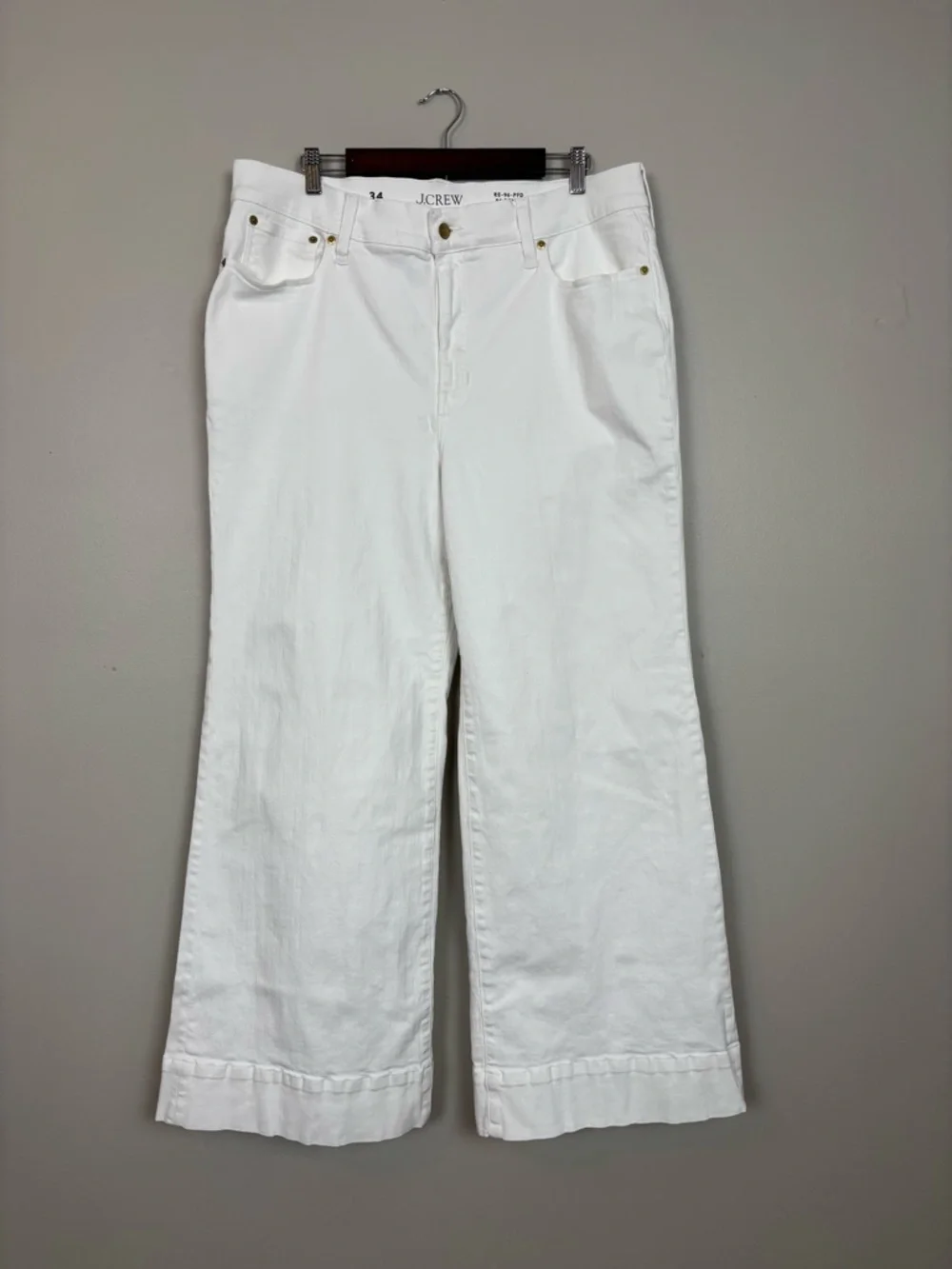 J Crew Jeans Womens 34 White '96 Denim Trouser Sailor Wide Leg Flare Casual